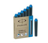 Parker Quink Mini Washable Ink Fountain Pen Refill Catridges, 6 Blue Ink Refills (1741300)