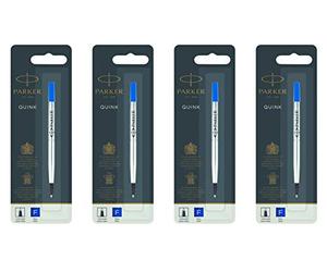 Parker Quink Recharge pour Stylo Roller Pointe Fine Bleu - Lot de 4