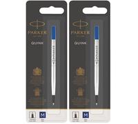Parker recharges pour stylo roller | pointe moyenne | encre bleue QUINK | lot de 2