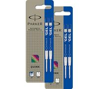 Parker S0881510 Quink Lot de 2 recharges de gel (pour stylo à bille, largeur de trait moyenne, encre bleue) (bleu, lot de 4)
