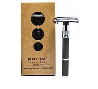 Parker Safety Razor 96R Rasoir de sécurité à double tranchant papillon à long manche gris graphite pour homme