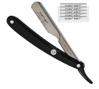 Parker Safety Razor Parker Ptb "Push Type de charge de la lame" Straight Edge Barber rasoir avec bras de lame en acier inoxydable et 5 Shark Blades inoxydable Noir