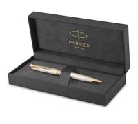 PARKER Sonnet 2119796 - Stylo à bille de qualité supérieure - Silver Mistral - Avec pièces dorées - Mine de rechange moyenne noire - Coffret cadeau