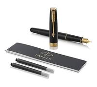 Parker Sonnet Stylo Ã plume avec coffret cadeau Motif ciselÃ© PlaquÃ© or rose Pointe moyenne Noir laquÃ© - Bordure or Stainless
