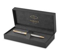 Parker Sonnet stylo bille luxe | acier inoxydable avec attributs or | pointe moyenne | Fourniture scolaire | encre noir | coffret cadeau