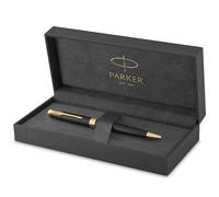 Parker Sonnet stylo bille luxe | laque noir mat avec attributs or | pointe moyenne | encre noir | coffret cadeau