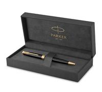Parker Sonnet stylo bille luxe - laque noire avec attributs or - pointe moyenne - encre noir - coffret cadeau