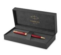 Parker Sonnet stylo bille luxe | rouge intense avec attributs or | pointe moyenne | encre noir | coffret cadeau