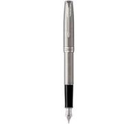 PARKER Sonnet Stylo plume, acier inoxydable, Plume moyenne, encre noire, Coffret cadeau Acier G