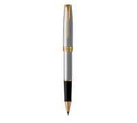 Parker Stylo roller Sonnet GT acier inoxydable, attributs or, pointe fine, encre noire