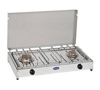 Parker Srl Réchaud de table GAZ GPL (BOMBOLE) 2 Feux avec plateau en acier inoxydable, cadre gris - 5522G