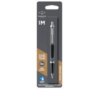Parker stylo-bille IM | laque noire avec attributs chromés | pointe moyenne et recharge d’encre bleue | Emballé sous blister