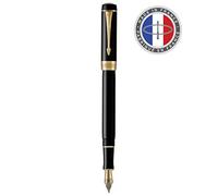 Parker stylo-plume Duofold Classique Noir et attributs plaqué-or | taille Centennial | plume fine en or massif | encre noire et convertisseur