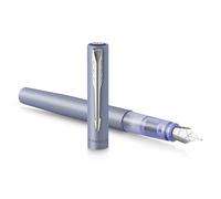 Parker stylo plume Vector XL | Laque bleu-argent métallisée sur laiton | Plume moyenne avec recharge d’encre bleue | Coffret cadeau