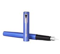 Parker stylo plume Vector XL, Laque bleu métallisée sur laiton, Pointe fine avec recharge d’encre noir, Coffret Prestige