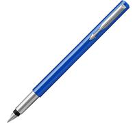Parker Vector Fountain Pen Blue with Chrome Trim Medium Nib Blue Ink Han