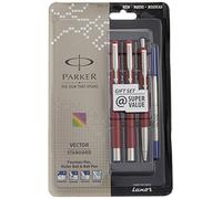Parker Vector Standard Fountain Pen, Roller Ball Pen And Ball Pen (Red)