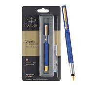 Parker Vector Standard Gold Trim Stylo-plume | Couleur du corps bleu métallisé | Couleur de l'encre - Bleu