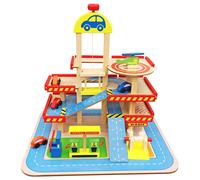 Maison DE Parking pour Enfants de Balinco, Garage à 3 étages, Ascenseur, billetterie, Station de Lavage, Station-Service, 4 Voitures, hélicoptère - Jouets en Bois dès 3 Ans