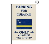 Parking for Curaçao Only All Others Will Be Towed Drapeau de cour en toile de jute résistante aux intempéries Drapeau du monde mondial Drapeau de voyage pour extérieur Patio Décoration d'intérieur