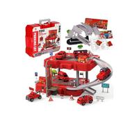 Parking POMPIERS avec accessoires À ASSEMBLER SOI-MÊME VALISE pour enfants 38 éléments 3+