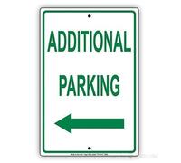 Parking supplémentaire derrière le bâtiment, continuer à gauche, lettres vertes, alerte, avertissement, décoration murale, panneaux vintage, plaques en aluminium, imprimés 12 x 16 pouces