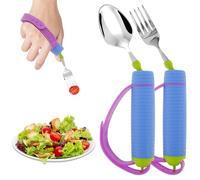 Parkinson Lot de 2 couverts pliables avec bandes en silicone antidérapantes | Cuillère et fourchette légère ergonomique de 25 cm pour personnes handicapées, patients Parkinson, personnes âgées d'arthrite