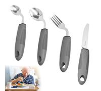 Parkinson Lot de 4 couverts adaptatifs pour personnes âgées handicapées, coudé à 42°, couverts lestés de 85 g, cuillère incurvée avec poignée antidérapante pour tremblements de la main (droitier)