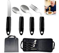 Parkinson Lot de 4 couverts en acier inoxydable avec sac de rangement, 85 g, couverts pondérés, angle de 42°, pour personnes âgées, handicapées, tremblements de la main et arthrite, aides alimentaires