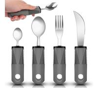 Parkinson - Lot de 4 couverts pour personnes âgées - Poignées extra larges - Outil de Parkinson avec couteau, fourchette et cuillère - Pour personnes handicapées - Arthrite - Personnes âgées - Gris