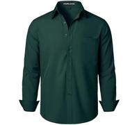 PARKLEES Chemise à coupe droite pour homme - Couleur unie - Sans plis - Manches longues - Chemise d'affaires décontractée avec boutons et poche, dark green8, XL