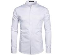 PARKLEES Chemise à manches longues pour homme - Couleur unie - Coupe ajustée - Facile à repasser - Col montant - Pour affaires - Loisirs, Blanc pur., XXL