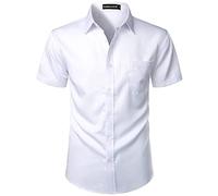 PARKLEES Chemise boutonnée à manches courtes et poche pour homme, coupe ajustée, style décontracté, urbain, élégant, blanc, 3XL