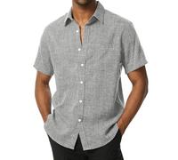 PARKLEES Chemise boutonnée à manches courtes pour homme - En lin texturé - Décontractée - Vacances - Plage - Été, gris clair, Taille L