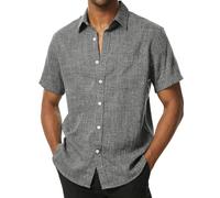PARKLEES Chemise boutonnée à manches courtes pour homme - En lin texturé - Décontractée - Vacances - Plage - Été, gris, Taille 3XL