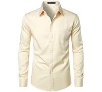 PARKLEES Chemise boutonnée élégante à coupe ajustée, manches longues et poche, style urbain, décontracté ou habillé, pour homme, beige, S