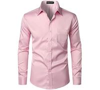 PARKLEES Chemise boutonnée élégante à coupe ajustée, manches longues et poche, style urbain, décontracté ou affaires, pour hommes, rose, XXL