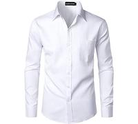 PARKLEES Chemise boutonnée élégante à coupe ajustée, manches longues et poche, style urbain, décontracté ou affaires, pour hommes, blanc, S