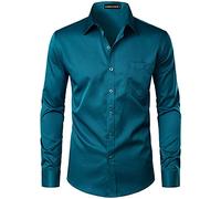PARKLEES Chemise boutonnée élégante à coupe ajustée, manches longues et poche, style urbain, décontracté ou affaires, pour hommes, bleu sarcelle, 3XL