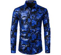 PARKLEES Chemise de luxe pour homme, imprimé élégant, coupe ajustée, boutonnée Motif cachemire doré brillant, Black Royal, S