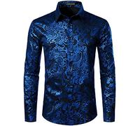 PARKLEES Chemise de luxe pour homme, imprimé élégant, coupe ajustée, boutonnée Motif cachemire doré brillant, S