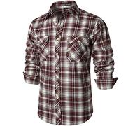 PARKLEES Chemise décontractée à carreaux en flanelle boutonnée avec poches pour homme, coupe régulière, rouge rouille, L