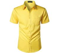 PARKLEES - Chemise décontractée à manches courtes et boutonnée pour homme avec poche, jaune vif, 3XL