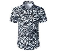 PARKLEES Chemise décontractée à manches courtes pour homme Imprimé léopard, bleu clair, M