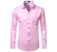 PARKLEES Chemise décontractée à manches longues pour homme avec poche de poitrine, rose, XL