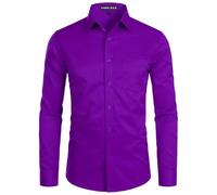 PARKLEES Chemise habillée à manches longues pour homme, coupe ajustée, style décontracté, business ou formel, à boutons avec poche, violet, L