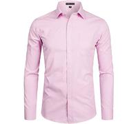 PARKLEES Chemise habillée à manches longues pour homme, coupe ajustée, style décontracté, business ou formel, à boutons avec poche, rose, 3XL