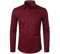 PARKLEES Chemise habillée à manches longues pour homme, coupe ajustée, style décontracté, business ou formel, à boutons avec poche, XL