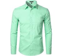 PARKLEES Chemise habillée à manches longues pour homme, coupe ajustée, style décontracté, business ou formel, à boutons avec poche, M