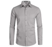 PARKLEES Chemise habillée à manches longues pour homme, coupe ajustée, style décontracté, business ou formel, à boutons avec poche, gris, L